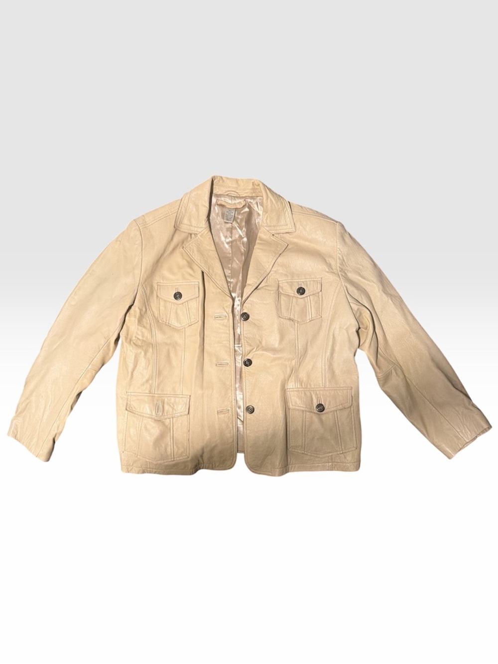 Womenโs Cream 100% Leather Button-Front Jacket